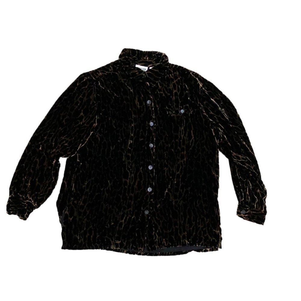 CHICO'S DESIGN Silk Blend Fuzzy Fleece Button Up Top Shirt Women's 2 Cheetah‌‌‌ - Picture 1 of 3